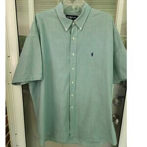 Ralph Lauren Mens XXL 100% Cotton Blake Short Sleeve Purple Green Button Up